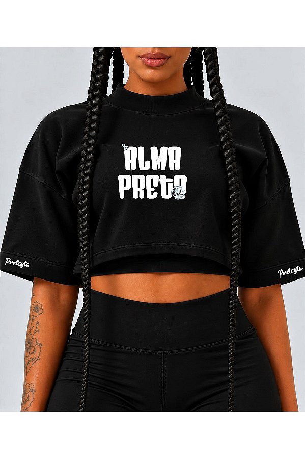 Cropped Overesized Preto Alma Preta