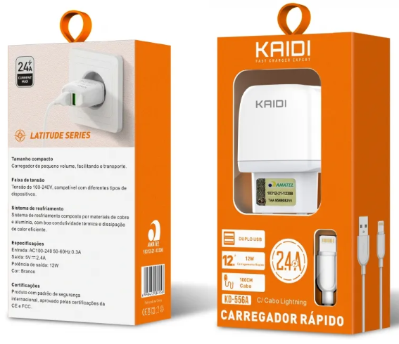 Fonte Carregador 2 Usb 12W 2.4A C/ Cabo Usb Lightning - Kaidi