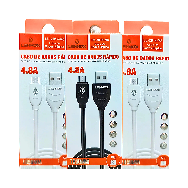 Cabo Rápido Usb para Micro Usb 1 Metro 4.8A LE-2014-V8 Lehmox
