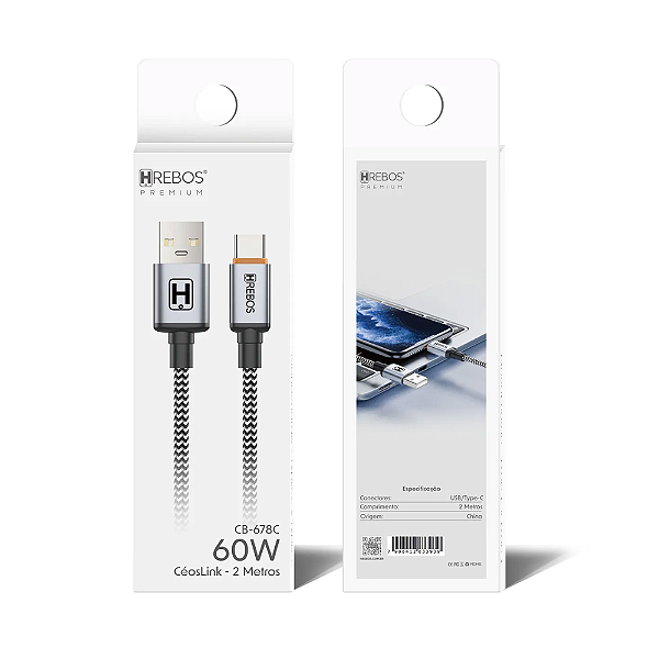 Cabo Premium Nylon Usb Para Tipo C 60W 2M CB-678C Hrebos