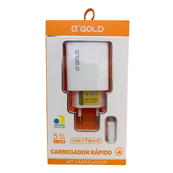 Fonte Carregador 3 Usb 5.1A Rápido CA36-4 Agold