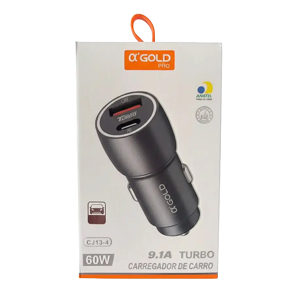 Fonte Carregador Veicular Usb + Tipo C 60w 9.1A Turbo CJ-13-4 Agold
