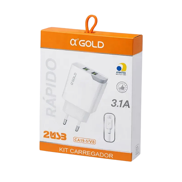 Carregador Rápido 2 Usb 3.1A C/ Cabo Micro Usb CA19-5 Agold