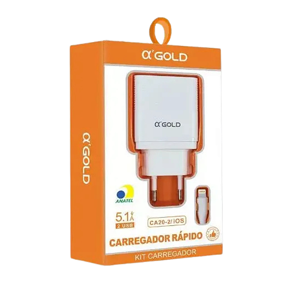 Carregador Rápido 2 Usb 5.1A C/ Cabo iPhone CA20-2 Agold