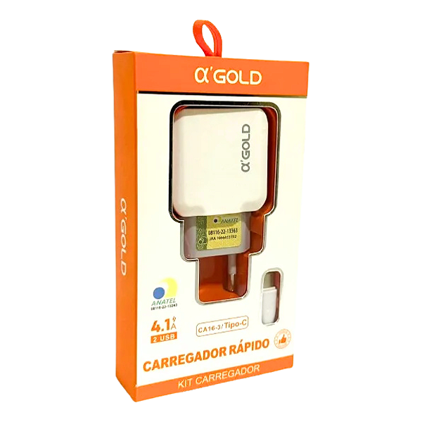 Carregador 2 Usb 4.1A C/ Cabo Tipo C CA16-3 Agold