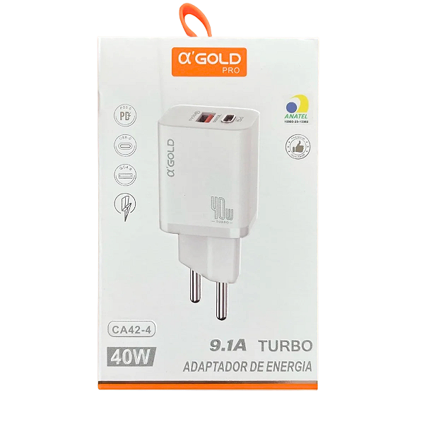 Fonte Carregador Turbo 1 Usb + 1 Tipo C 9.1A 40W CA42-4 Agold