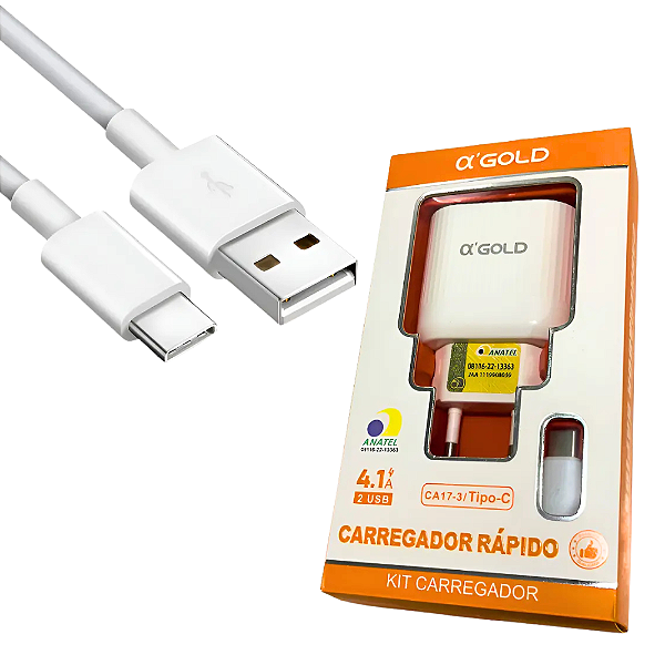 Carregador Rápido 2 Usb 4.1A C/ Cabo Tipo C CA17-3 Agold