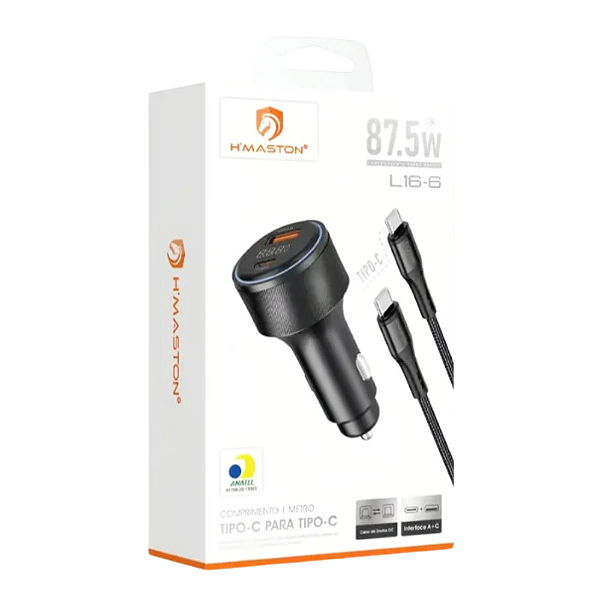 Fonte Carregador Veicular Turbo Usb + Tipo C 87.5W L16-4 Hmaston