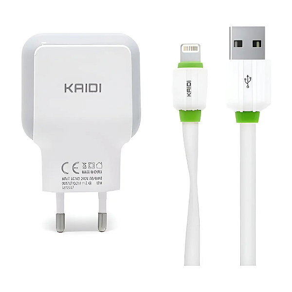 Carregador 2 Usb 2.4A 12W Com Cabo Usb Lightning KD-605A Kaidi