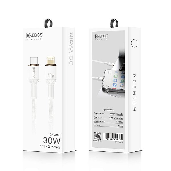 Cabo Premium Soft Nylon Tipo C Lightning 30W 3M CB-484I Hrebos