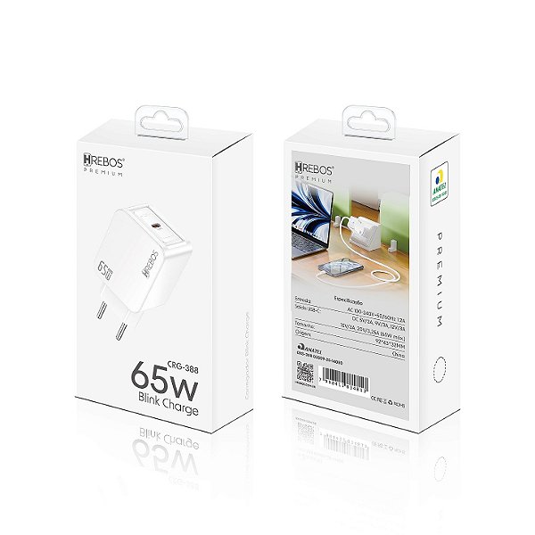 Fonte Carregador Blink Rápido Tipo C 65W CRG-388 Hrebos