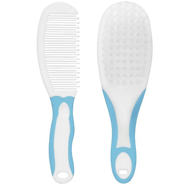 Kit Escova e Pente - Branco e Azul - Buba