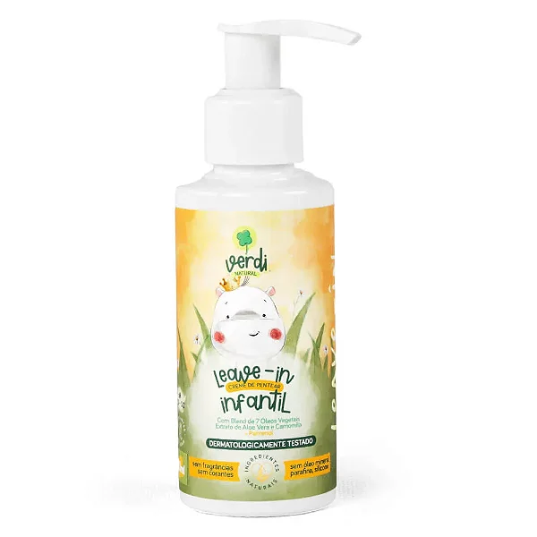 Leave In Creme de Pentear Infantil 100% Natural com blend de 7 Óleos essenciais e Extrato de Aloe Vera e Camomila + Pantenol - Verdi