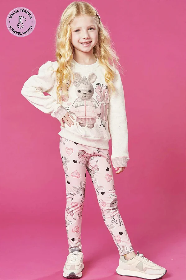 Conjunto Some People de Blusão em Moletom Linho com Pelúcia e Legging em Termoskin - Kukiê