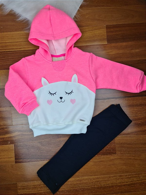 Conjunto Infantil Blusão em Moletom com Capuz e Calça em Molecotton - Vrasalon