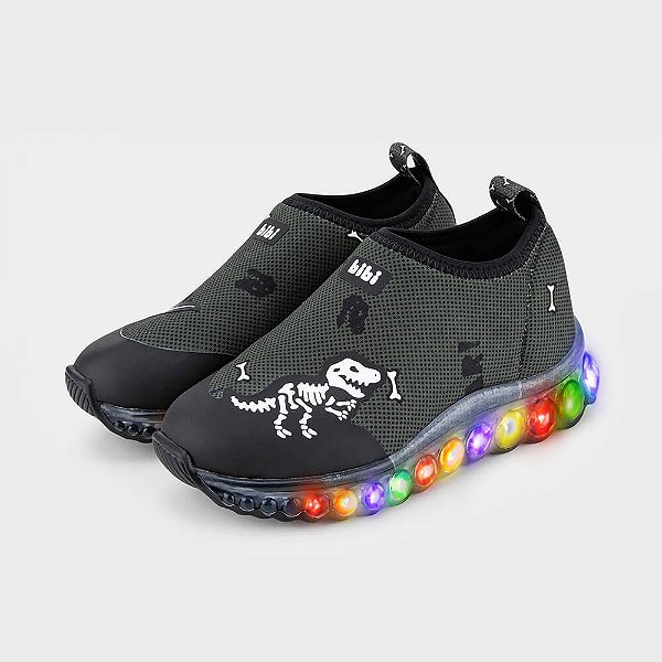Tênis Infantil BIBI Roller Celebration Luz Led Colorido Esqueleto Dinossauro Masculino