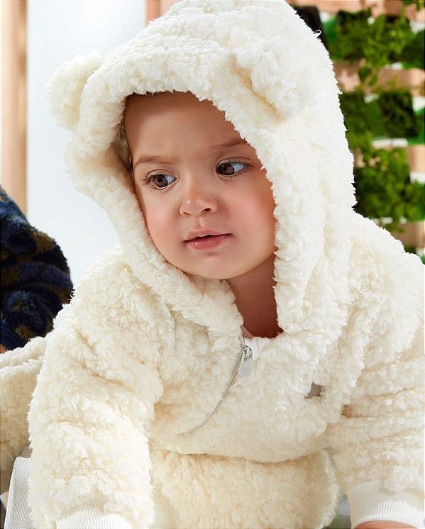 Macacão Soft Longo Unissex para Bebê em Pelo Sintético (Branco) - Up Baby