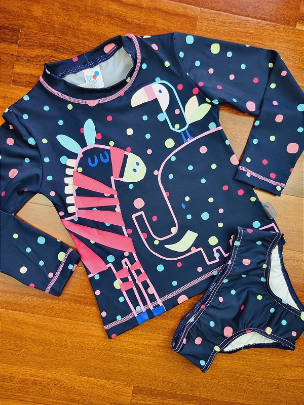 Conjunto Praia Zoo Colorido Elastano Kids Proteção UV 50+