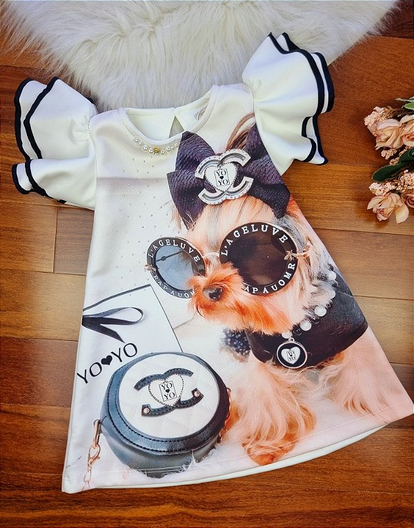 Vestido Menina Preto Cachorrinha Manga com Babados Yoyo