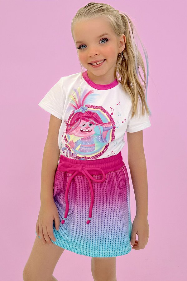 Conjunto Blusa e Shorts Saia True Colors Trolls Kukiê