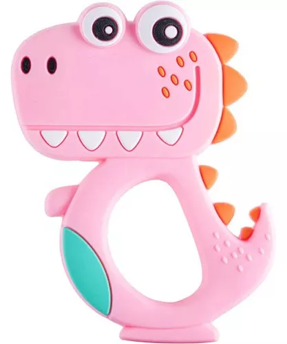 Mordedor Infantil Divertido Silicone Dino Rosa Pimpolho