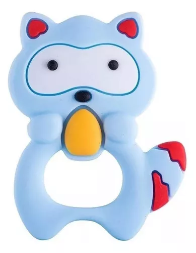 Mordedor Infantil Divertido Silicone Guaxinim Azul Pimpolho
