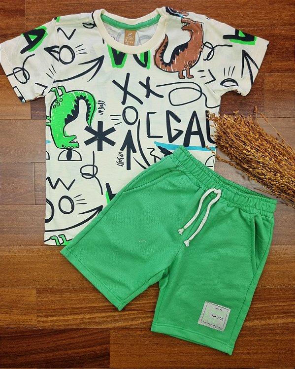Conjunto Camiseta Meia Malha e Bermuda sem Felpa Up Baby