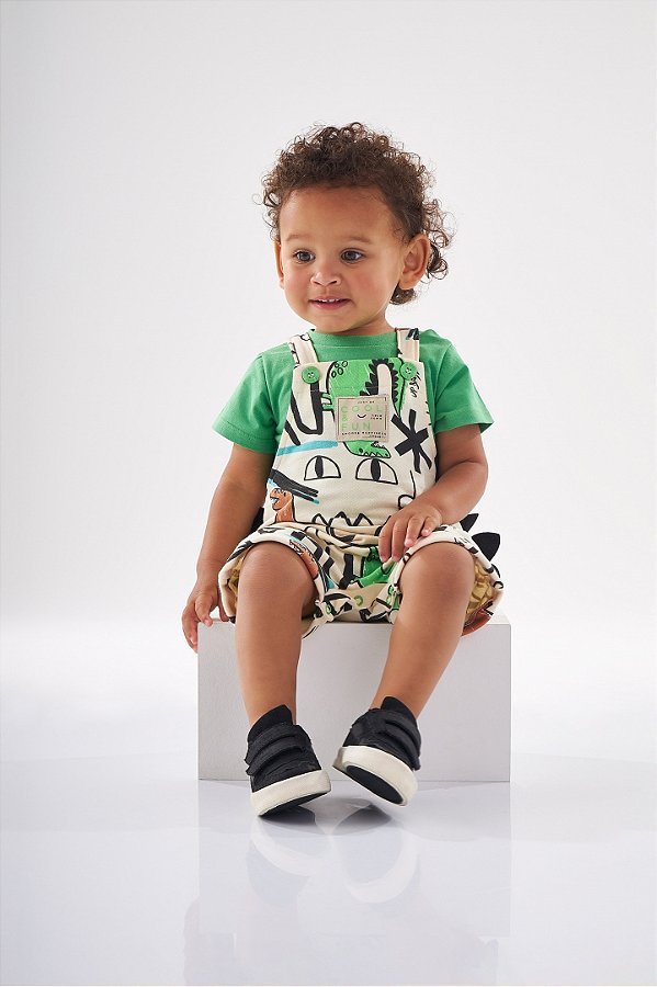 Conjunto Jardineira Moletom sem Felpa e Body Malha Up Baby