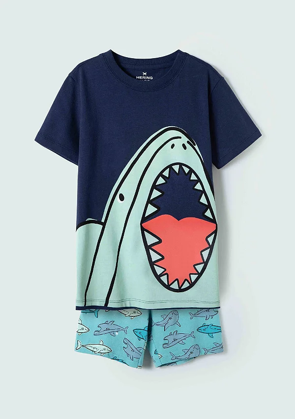 Pijama Curto Infantil Menino + Porta Pijama - Azul - Hering