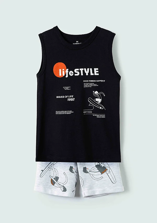 Conjunto Regata Menino Infantil Com Estampa - Preto - Hering
