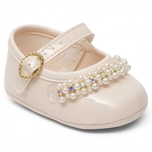 Sapato Bebê Bege com Pérolas Pimpolho