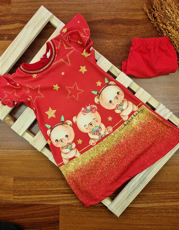 Vestido em Malha Power e Calcinha em Cotton Natal Kukiê
