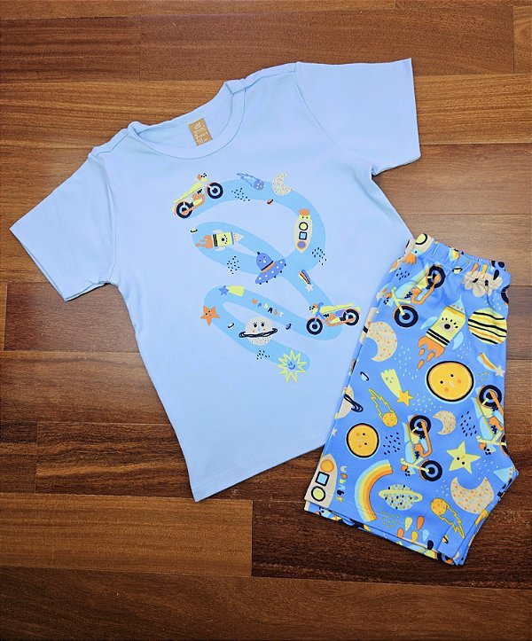 Pijama Camiseta e Bermuda em Suedine Espaço Up Baby