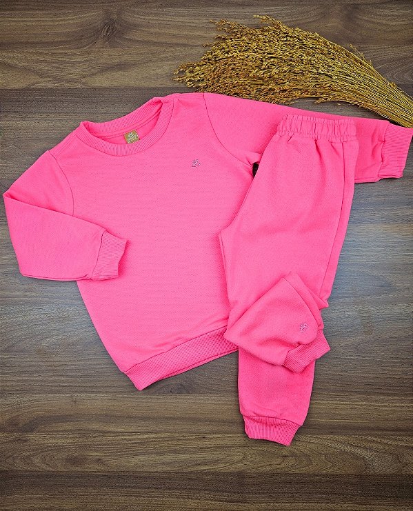 Conjunto Blusão e Calça em Moletom Rosa Neon Up Baby