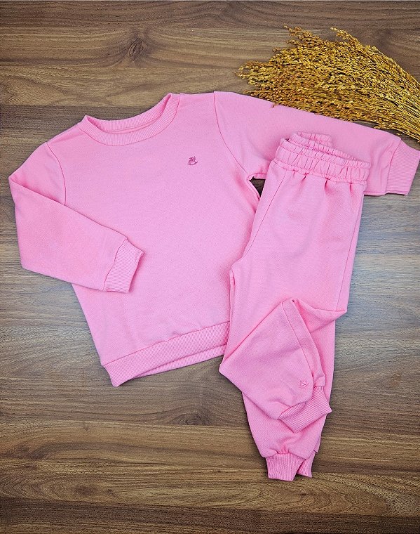 Conjunto Blusão e Calça em Moletom Rosa Claro Up Baby