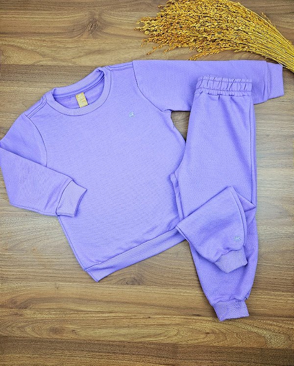 Conjunto Blusão e Calça em Moletom Roxo Lavanda Up Baby