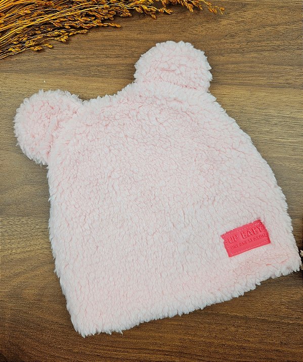Touca em Pelo Sintético e Meia Malha Rosa Up Baby