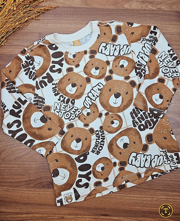 Camiseta Manga Longa em Meia Malha Ursinhos Up Baby