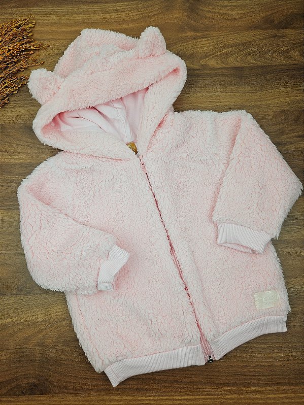 Casaco em Pelo Sintético e Meia Malha Rosa Up Baby