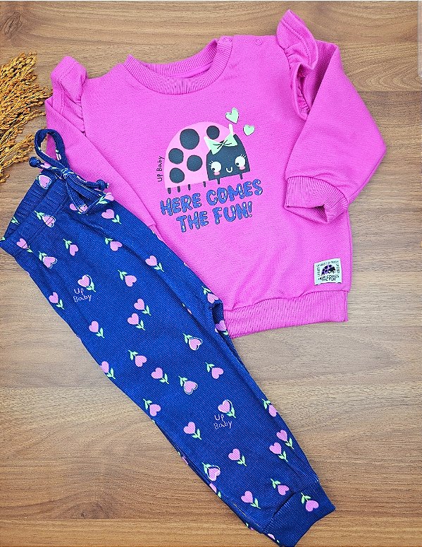 Conjunto Blusão Lilás em Moletom e Calça em Ribana Up Baby