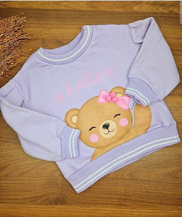 Blusão em Moletom com Pelúcia Ursinho Kukiê