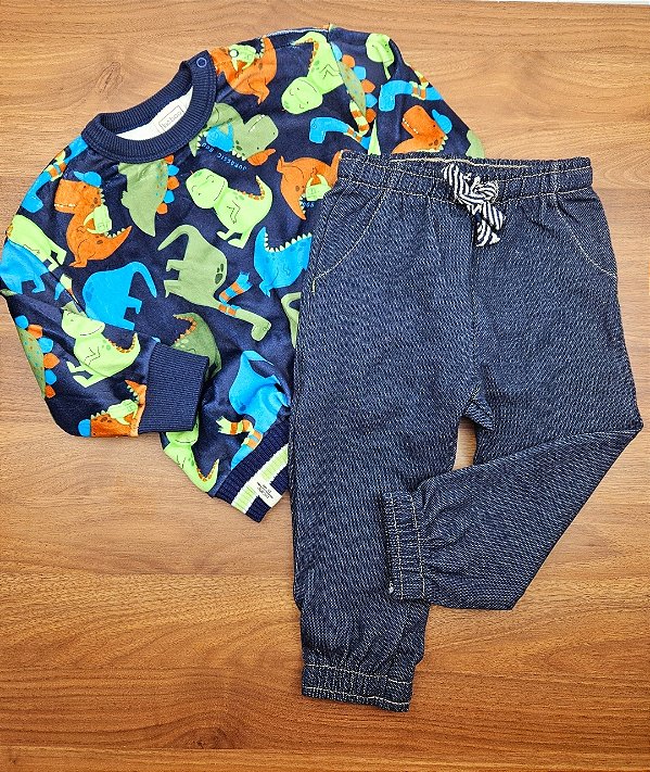 Conjunto de Blusão em Fleece Luxo e Calça Jogger em Malha Denim LucBoo