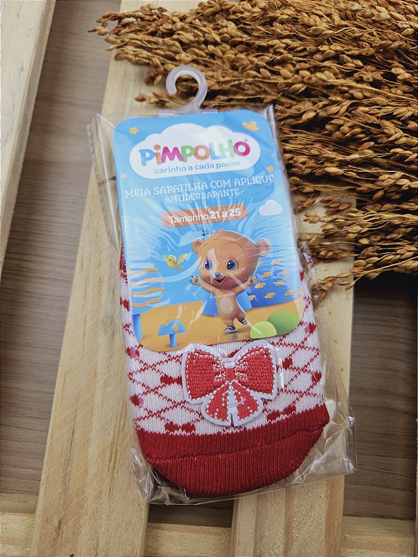 Meia Sapatilha 21 a25 Antiderrapante com Aplique  Pimpolho