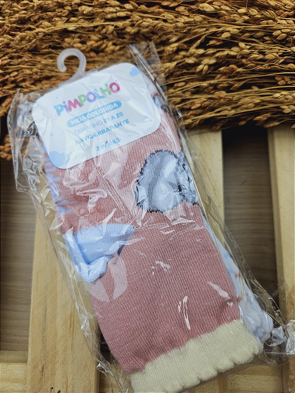 Kit meia C/3 pares tag 21 a 25 Antiderrapante feminino Pimpolho