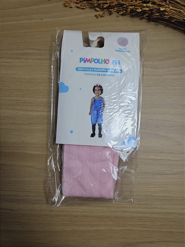 Meia calça algodão canelada 02 A 03 anos feminino Pimpolho Rosa