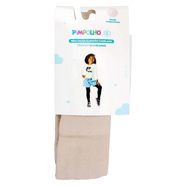 Meia calça algodão canelada 02 A 03 anos feminino Pimpolho Bege