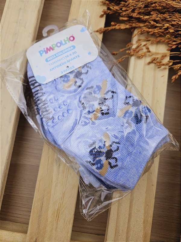 Kit meia C/3 pares tag 16 a 20 Antiderrapante feminino Pimpolho