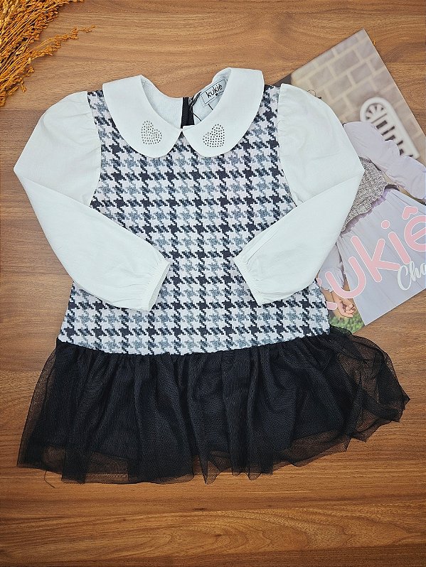 Vestido em Molecotton Tricoline e Tule Kukiê