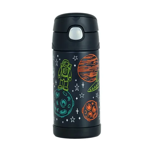 Garrafa Térmica Infantil Funtainer F401 Astronauta Preta Thermos - 355ml
