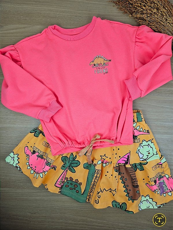 Conjunto Blusão em Molecotton e Short Saia em Cotton e Molecotton Up Baby